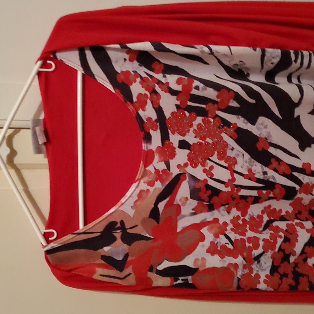 Serengeti 2X Cardigan Top With Built In Shirt Red Zebra Print Bling - Picture 3 of 12